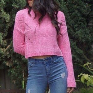 Heart Soul Pink Knit Cropped Hoodie Size M